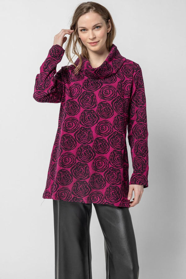 Wineberry Geo Floral Cowl Tunic Top