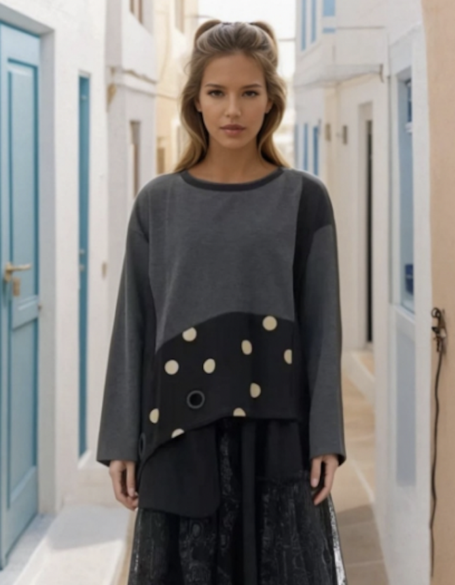 Grey & Black Dotted Top