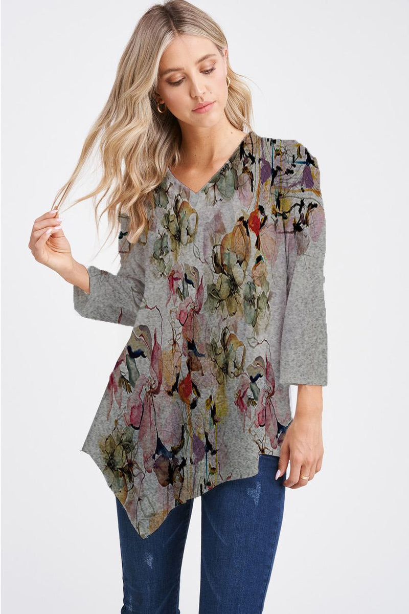 Fall Watercolor Floral V-Neck Top