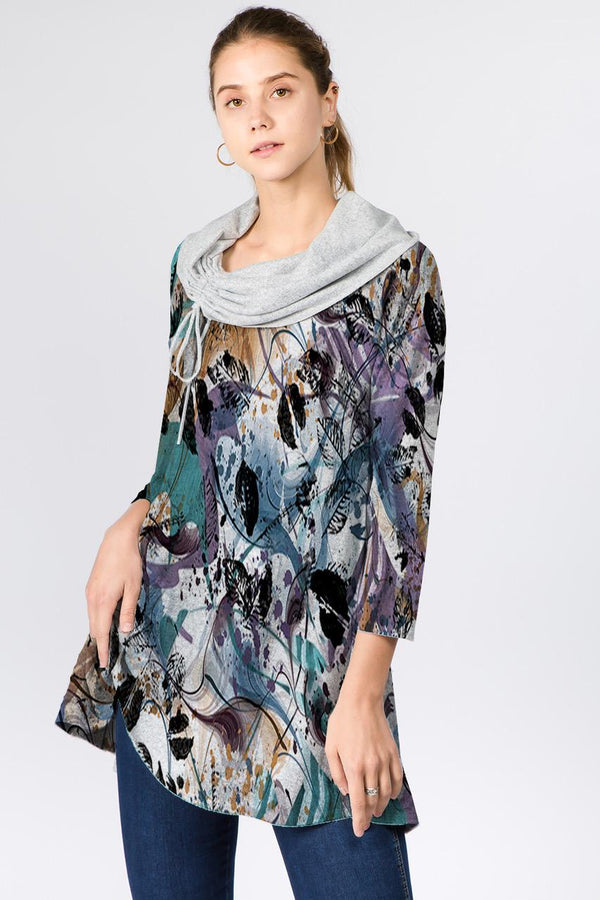 Abstract Fall Floral Drawstring Cowl