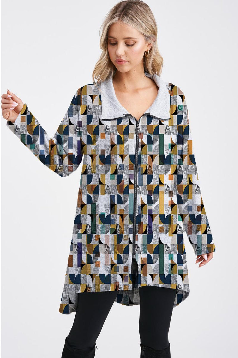 Geometric Zip Swing Jacket