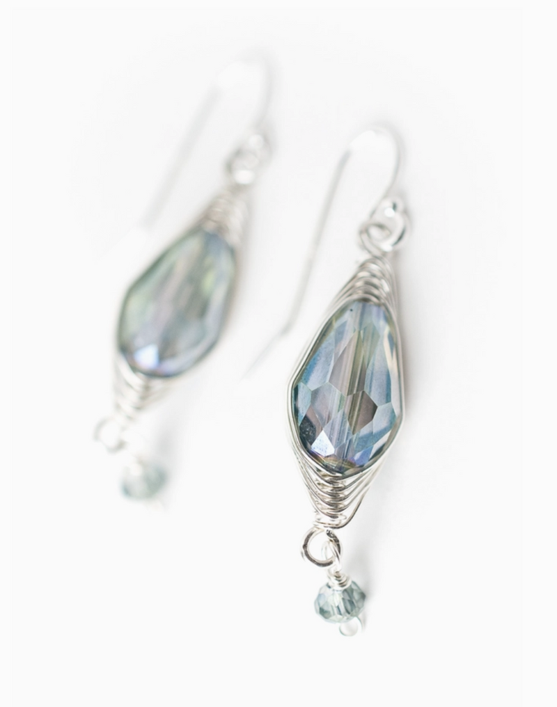 Herringbone Blue & Green Crystal Earring