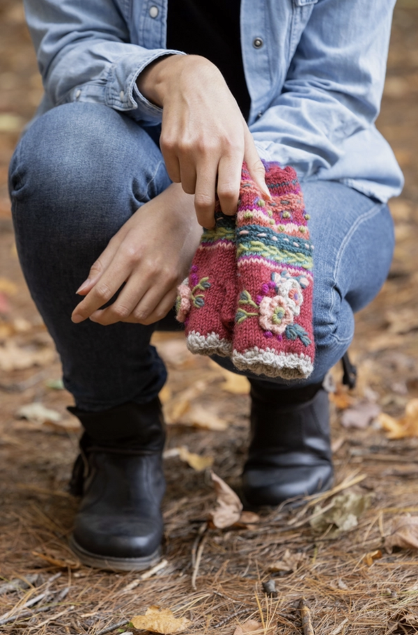 Goji Berry Wool Knit Handwarmers