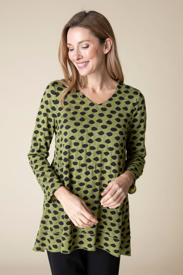 Pear Polk Dot Pleat Back Tunic Top