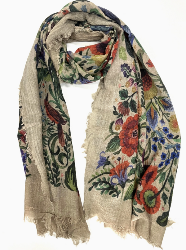Beige Bird Jardin Wool Scarf