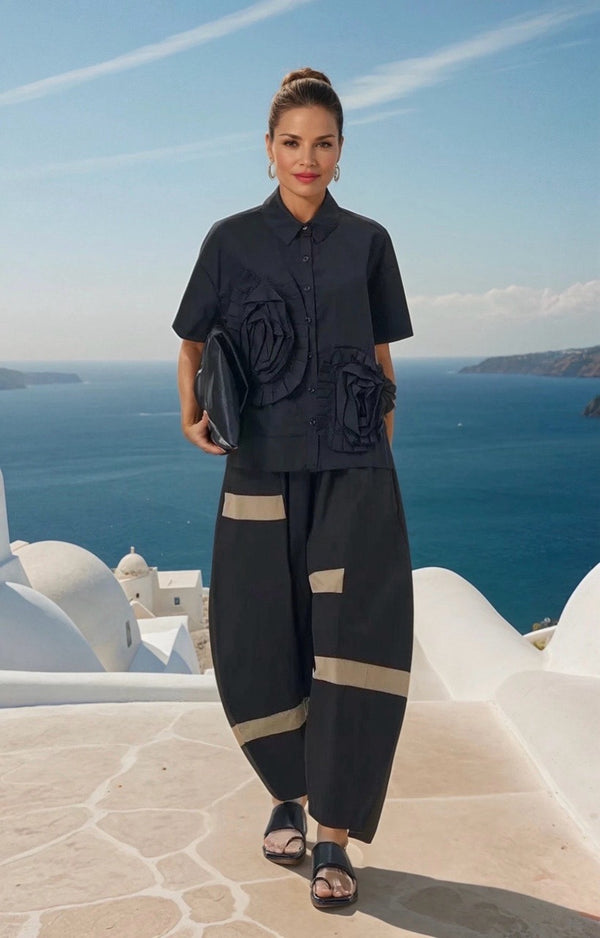 Tan Striped Barrel Pant