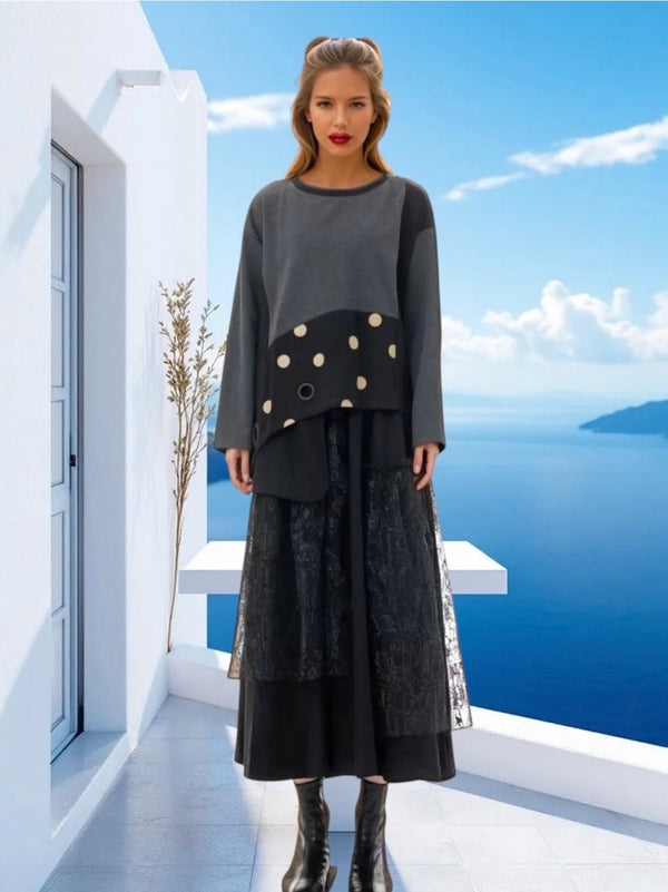 Grey & Black Dotted Top