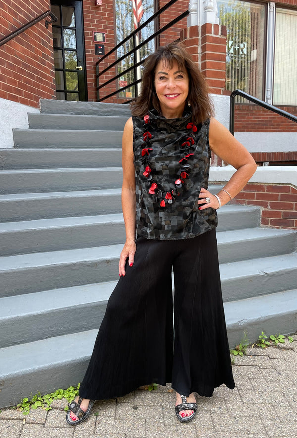 Black Crinkle Cowl Neck Vest