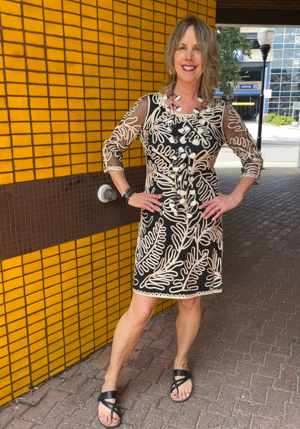 Champagne Embroidered Mesh Dress