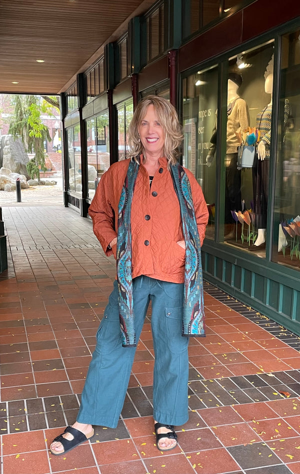 Rust Quilted Button Jacket