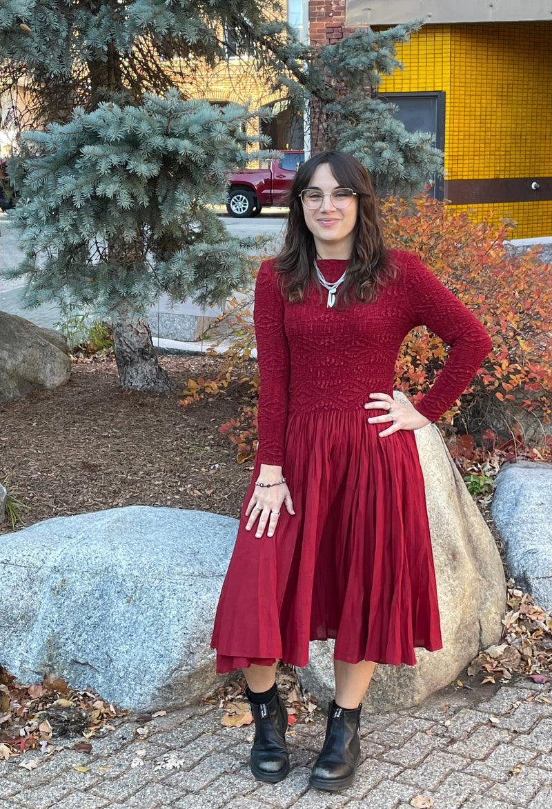 Wine Textured Onesize Dress