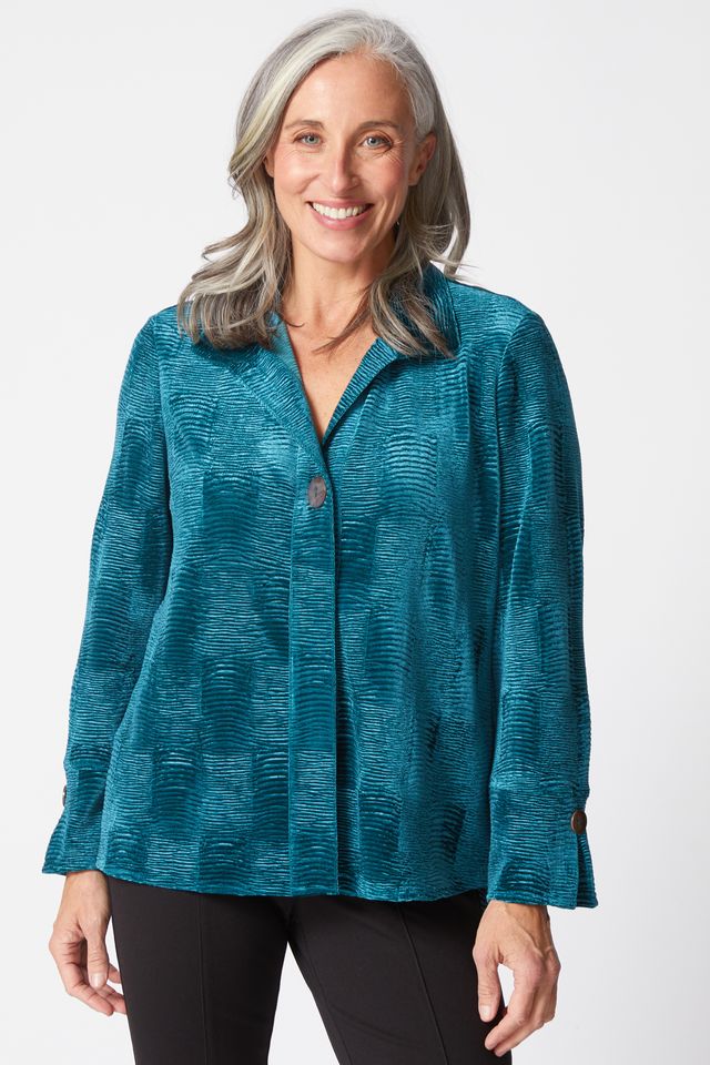 Juniper Crinkle Velvet Button Top