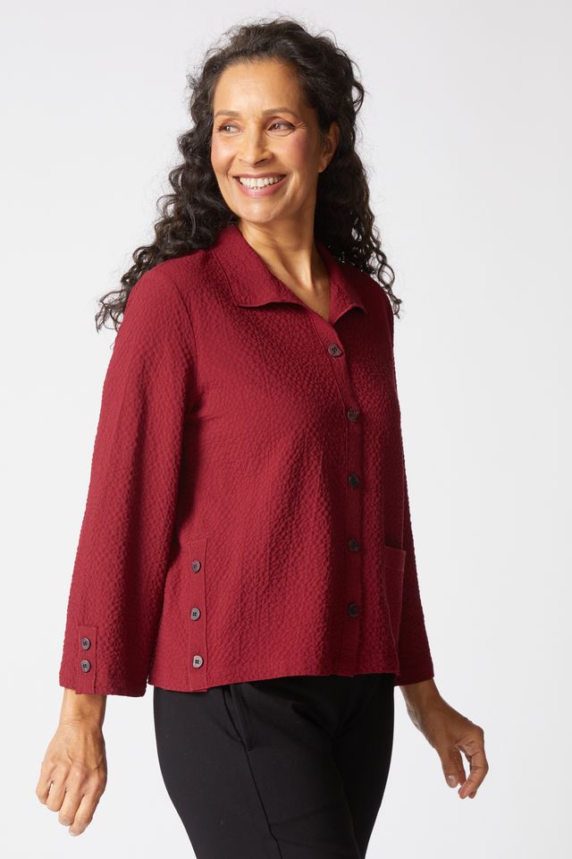 Wine Pucker Weave Button Top