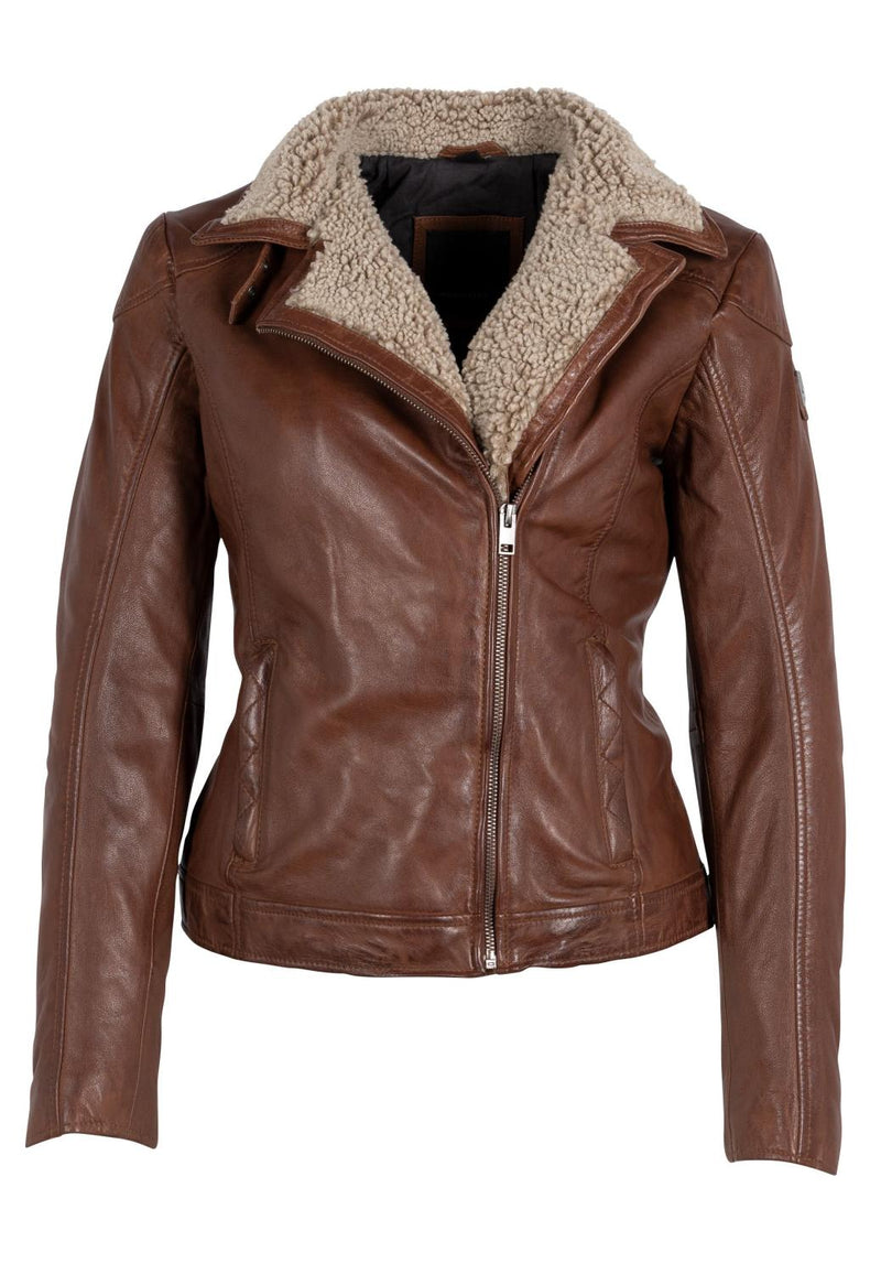 Cognac Leather Sherpa Jacket