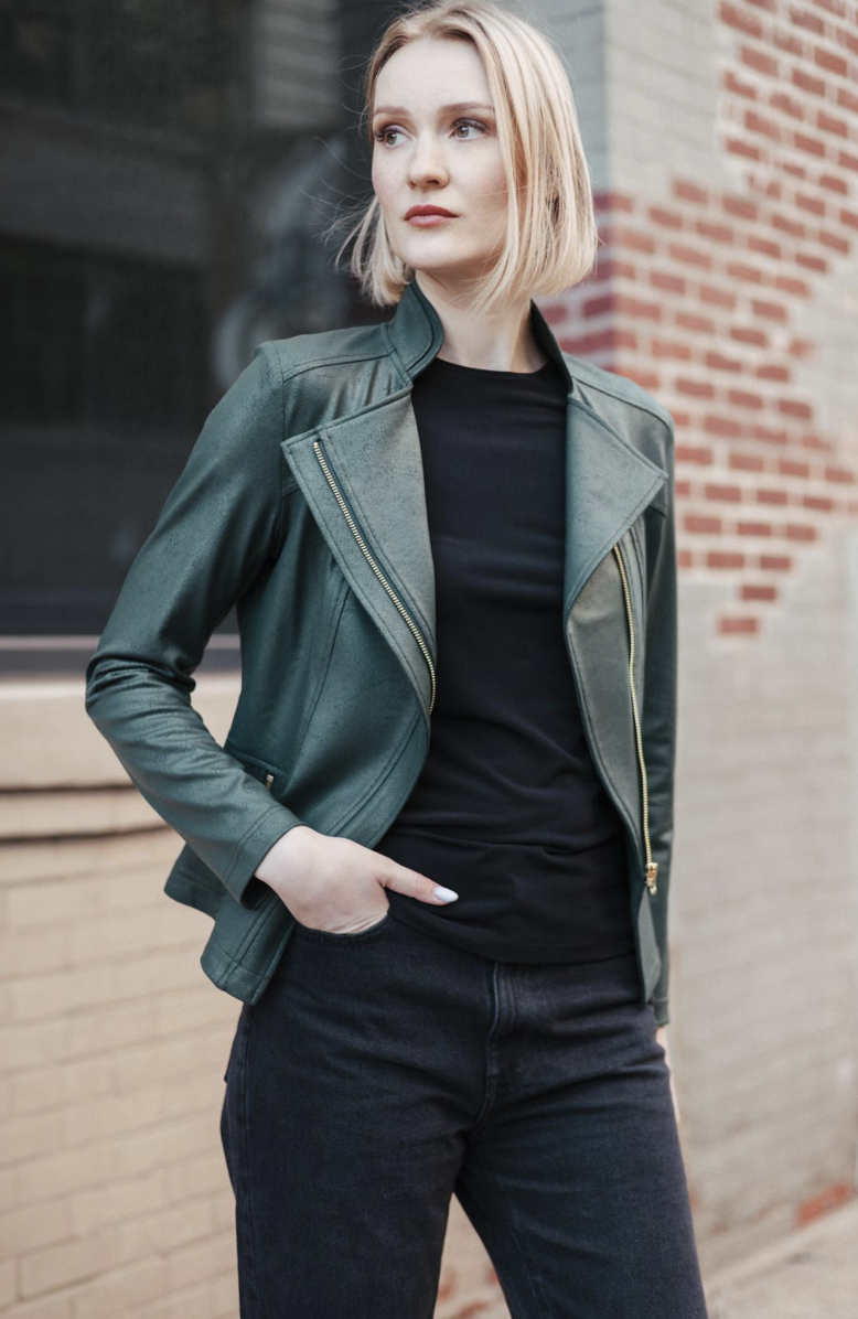 Hunter Green Liquid Leather Moto Jacket