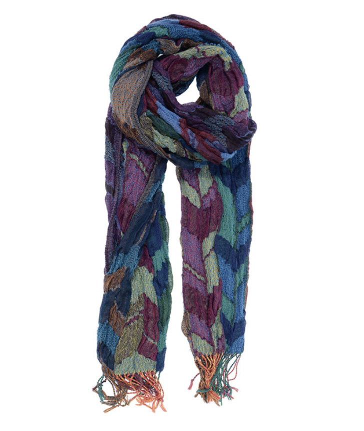 Cyan Staggered Chevron Fringe Scarf