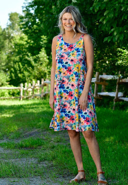 Water Color Floral Swing Tank Dress