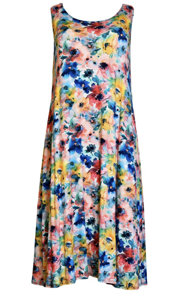 Water Color Floral Swing Tank Dress