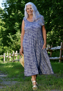 Blue & White Floral Maxi Dress