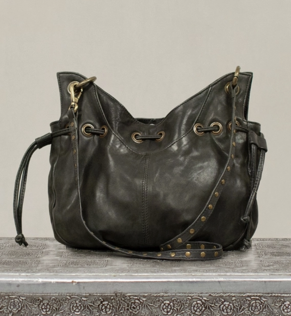 Sun-Baked Black Leather Bag