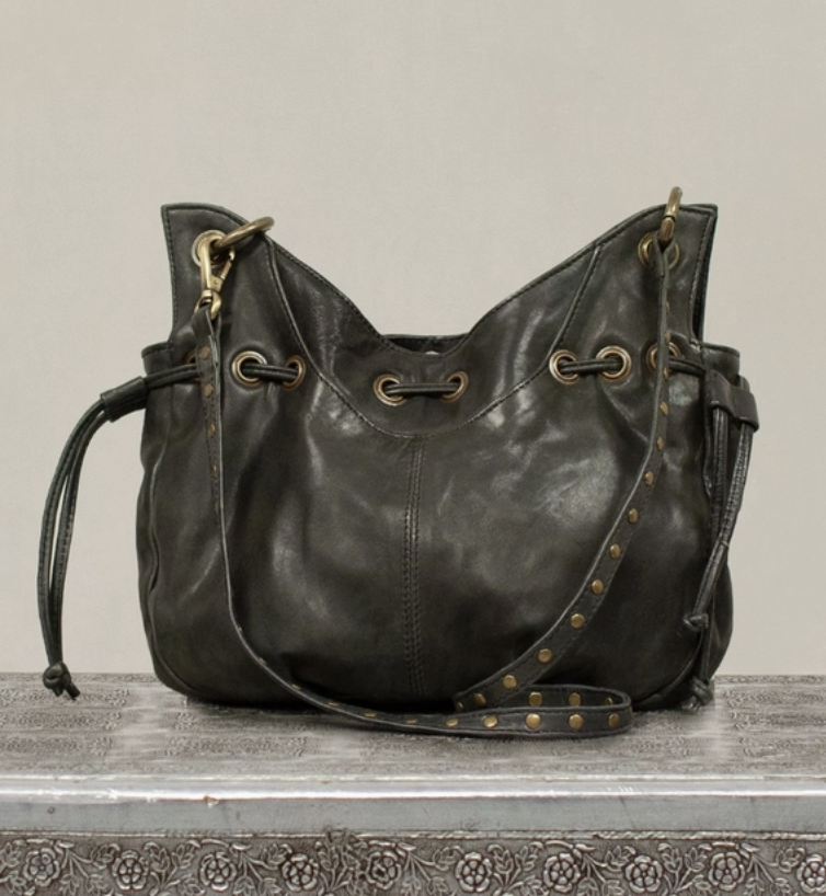 Sun-Baked Black Leather Bag