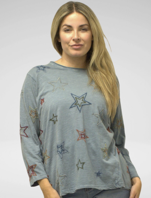 Blue Stars Embroidered Top