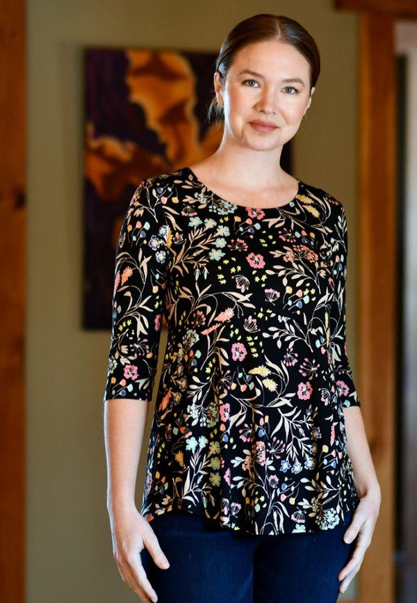 Black Floral Swing Top