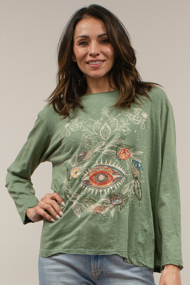 Green Eye Embroidered Top