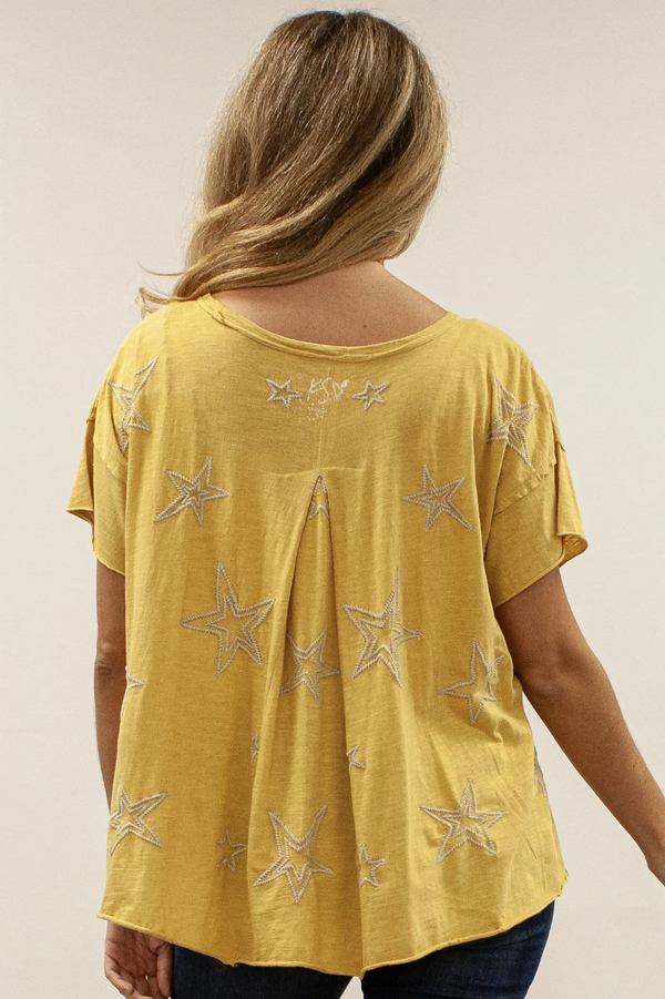 Yellow Star Embroidered Top