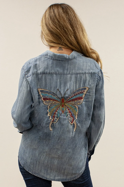 Vintage Butterfly Embroidered Denim Shirt