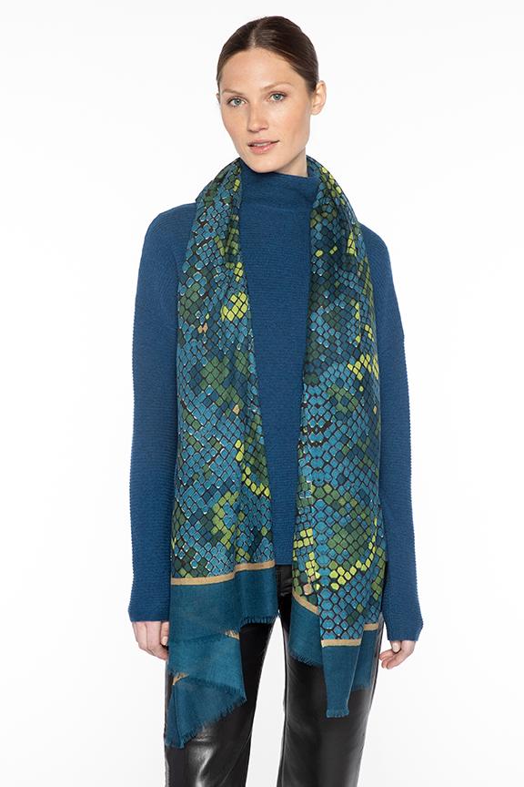 Teal and Green Scales Cashmere Wrap