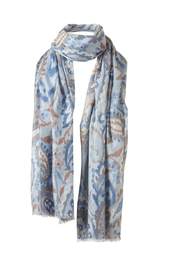 Ice Blue Paisley Silk Scarf