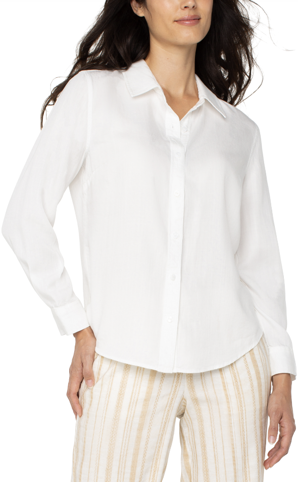 White Long Rolled Sleeve Woven Top