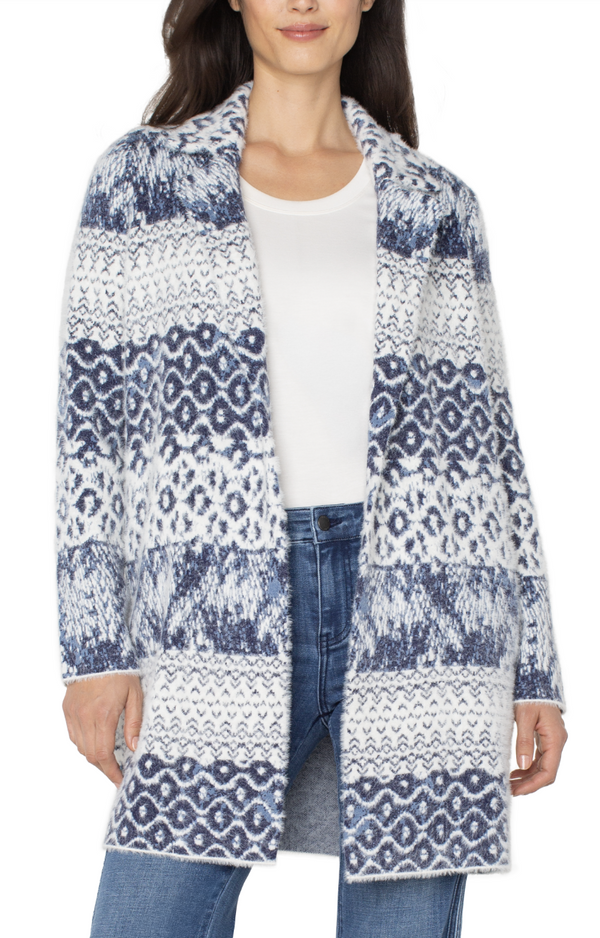 Blue & White Print Cardigan