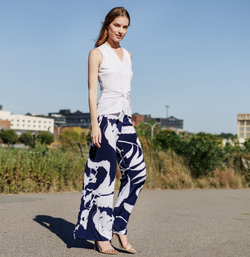 Navy Abstract Branch Palazzo Pant