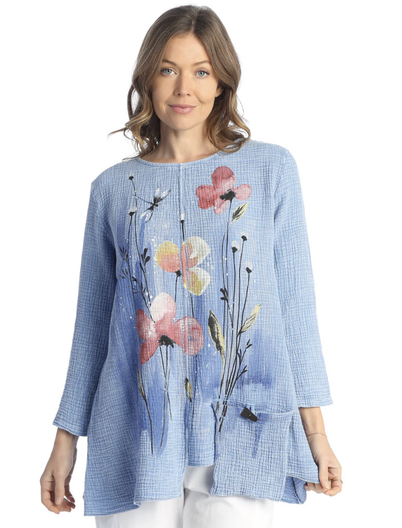 Plus Cornflower Floral Double Gauze Top