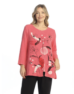 Plus Raspberry Floral Double Gauze Top