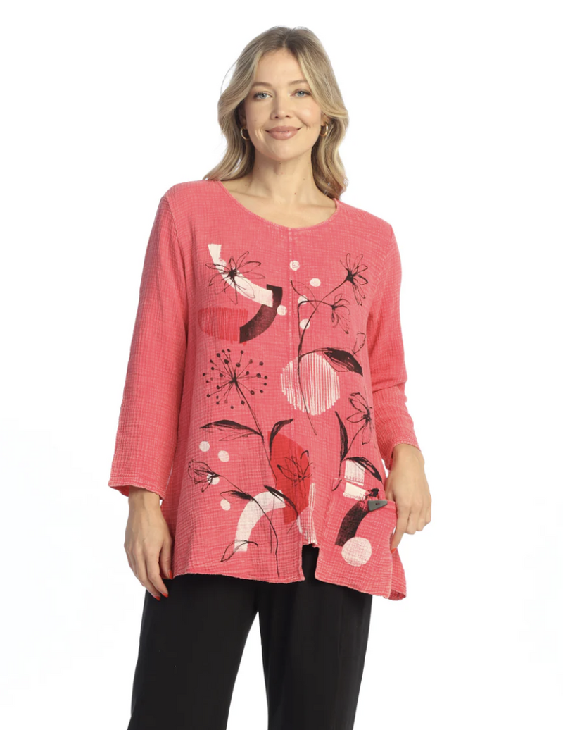 Raspberry Floral Double Gauze Top