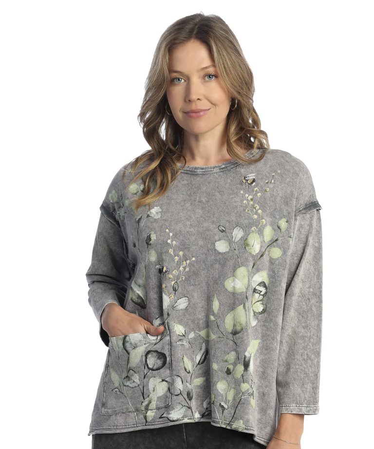 Green Petal Terry pocket Top