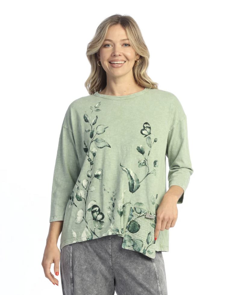 Sage Cotton Gauze Pocket Top
