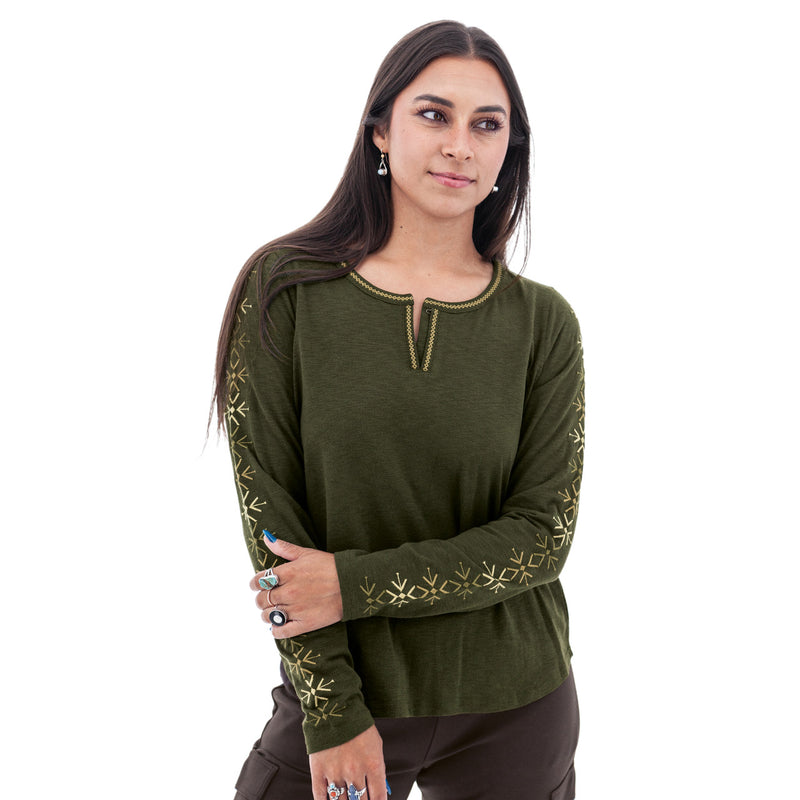 Brielle Green Embroidered Top