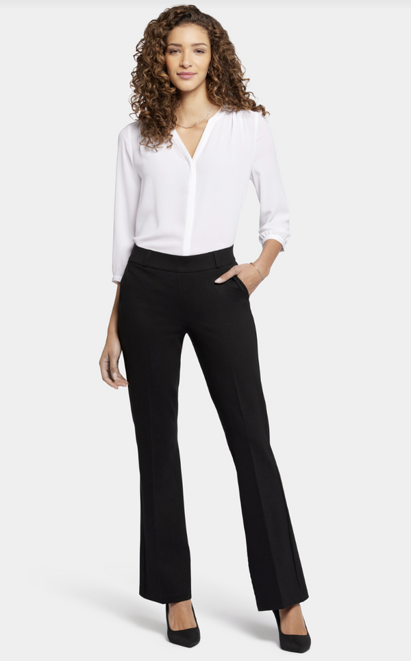 Black Pull-On Flared Trouser Pants