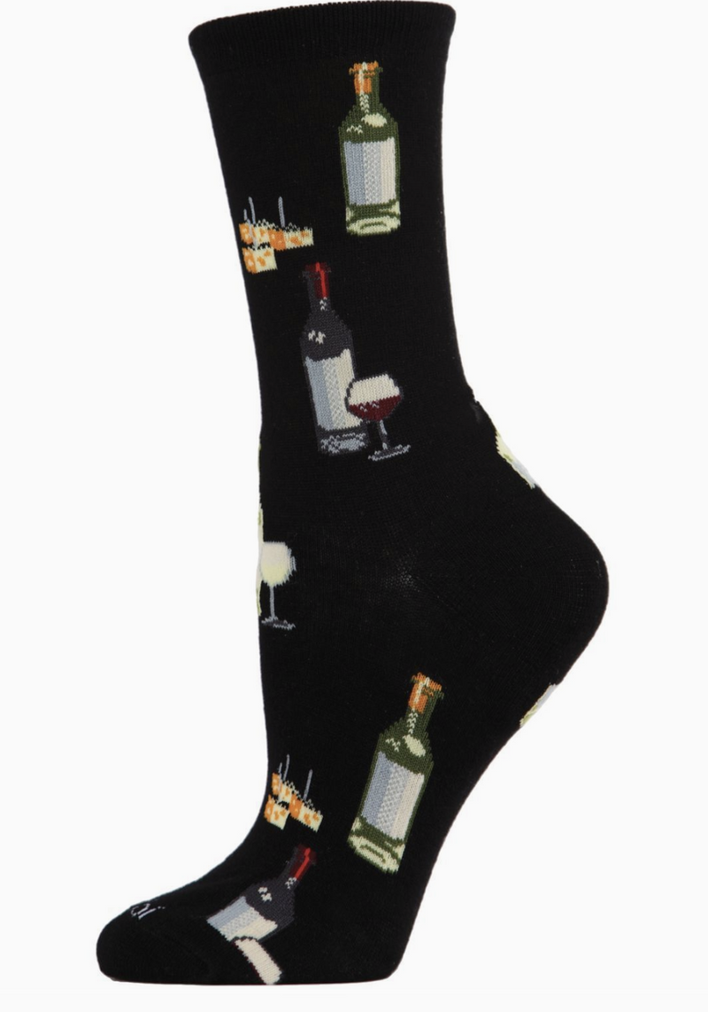 Wine and Cheese Bamboo Blend Crew Socks