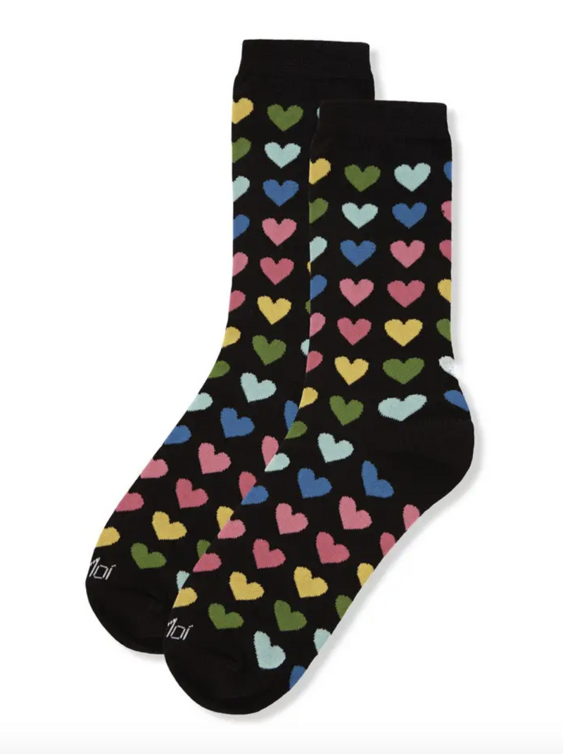 Multicolor Heart Bamboo Crew Socks