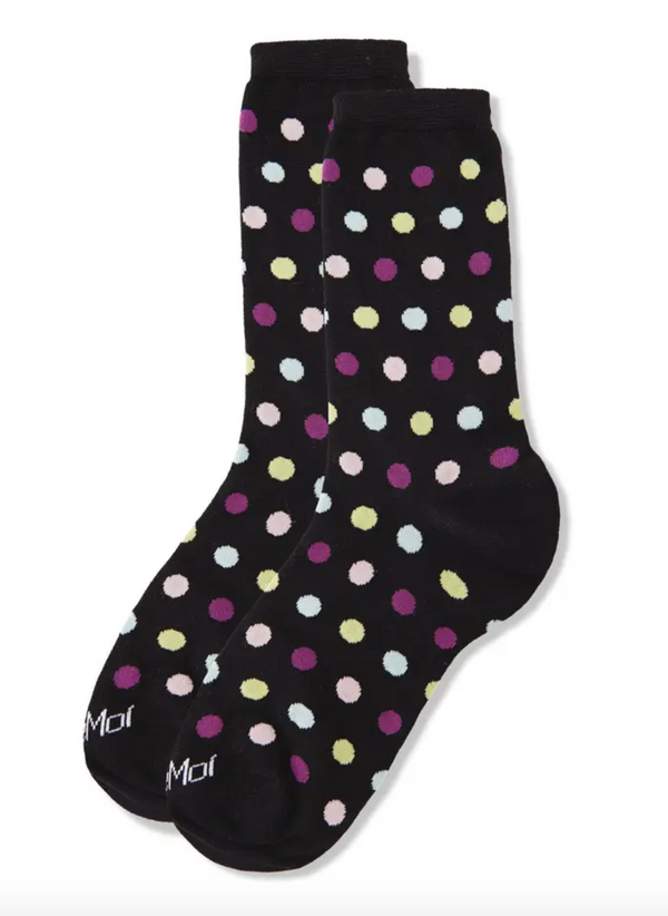 Black Polka Dot Bamboo Blend Crew Socks