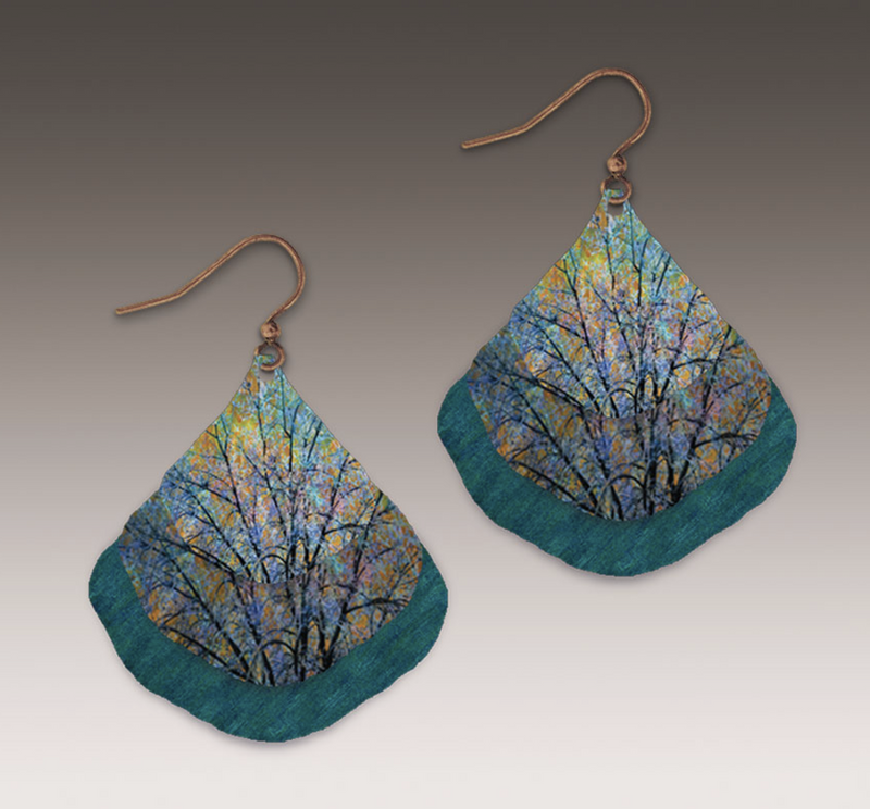 Blue Branches Gingko Layered Earrings