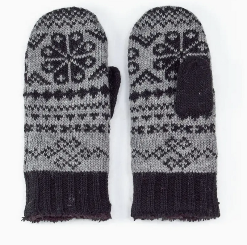 Grey and Black Wool Knit Mittens