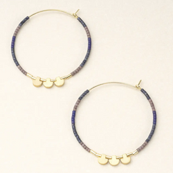 Miyuki Large Hoop Silver Blue Earring