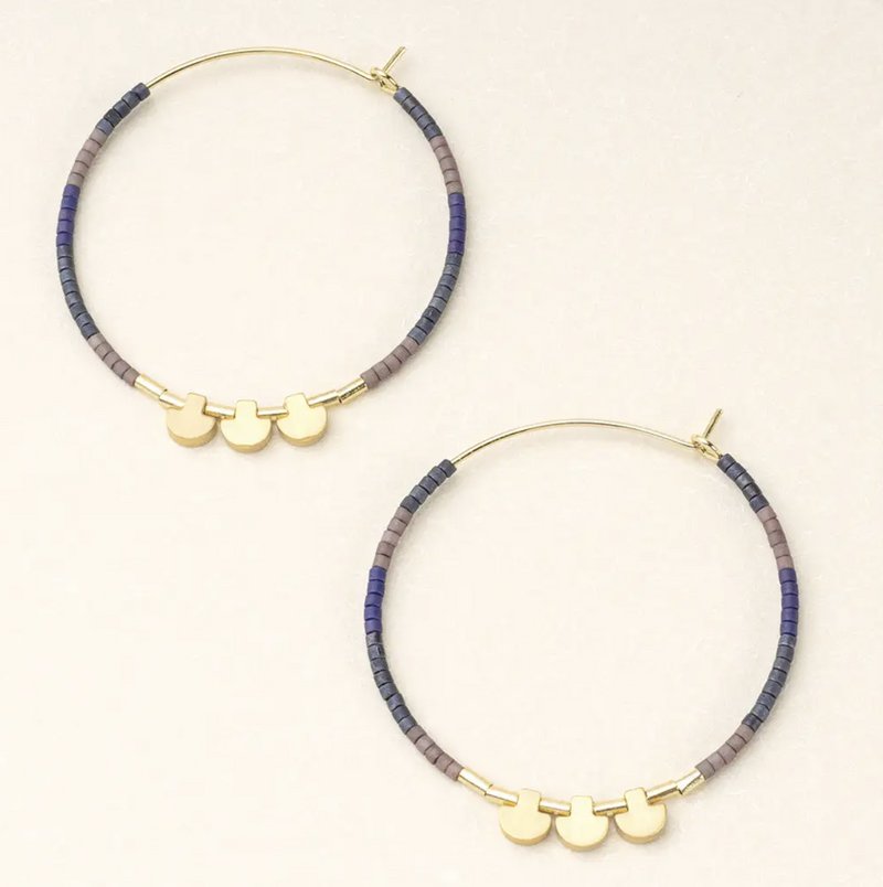 Miyuki Large Hoop Silver Blue Earring