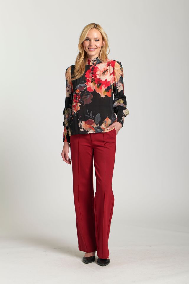 Red Floral Puff Sleeve Top